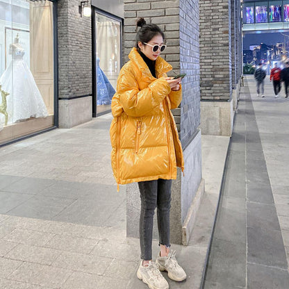 Glossy Student Women's Cotton-padded Jacket Cotton Clothes Loose Thick Winter Jacket for Women Mid-length Female Jacket Coat