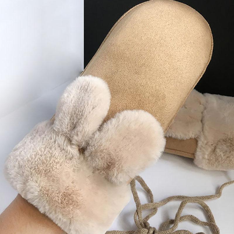 Gloves Winter Korean Cute Suede Linking Necklace Cycling and Velvet Warm Cotton Gloves Rabbit Ears and Velvet Gloves