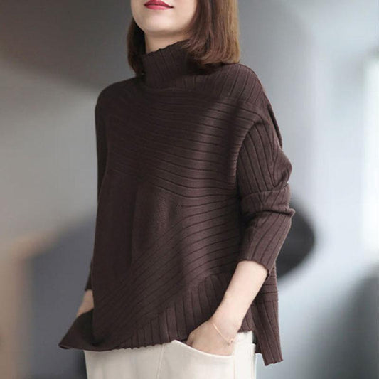 Spring and Autumn Half High Neck Knitted Sweater Loose Wild Pullover Pure Color Simple Female Sweater