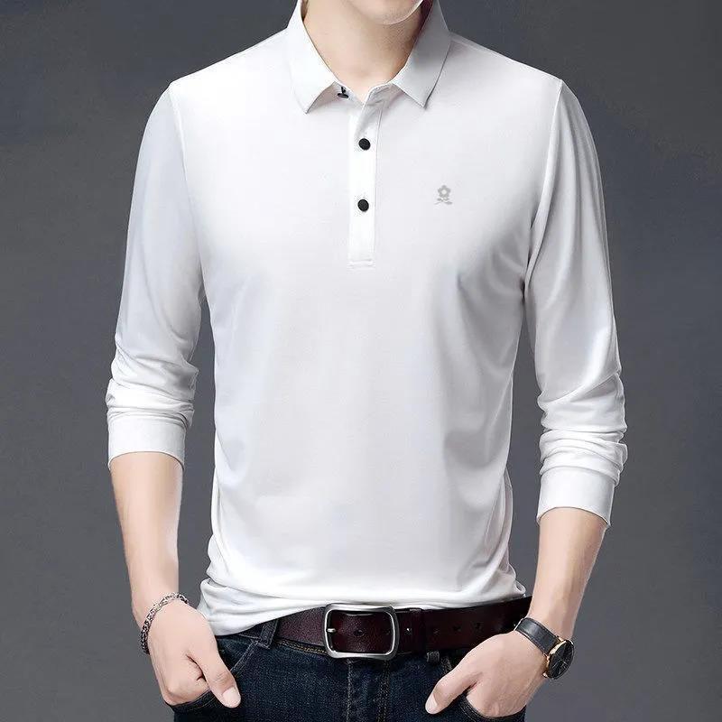 Long-sleeved POLO Shirt, Lapel Thin Bottoming Shirt, Business Casual Solid Color POLO Shirt, Suitable for Young and Middle-aged Men