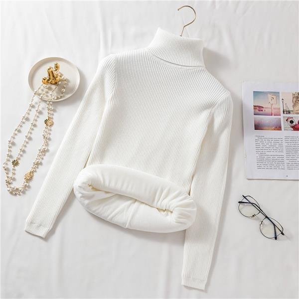 Autumn Winter Plus Velvet Thickening Slimming Turtleneck Sweater Women's Pullover Long-sleeved Tight-fitting Warm Knitted Bottoming Shirt