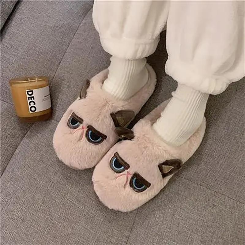 Women Warm Slippers Ladies Cute Winter Shoes Home Cat Plush Flats Casual Fashion Indoor New Footwear Bedroom Woman Shoe 2021