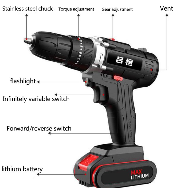 Industrial Cordless Drill Set 128Vf Two-speed Electric Screwdriver Rechargeable Motor  Tools