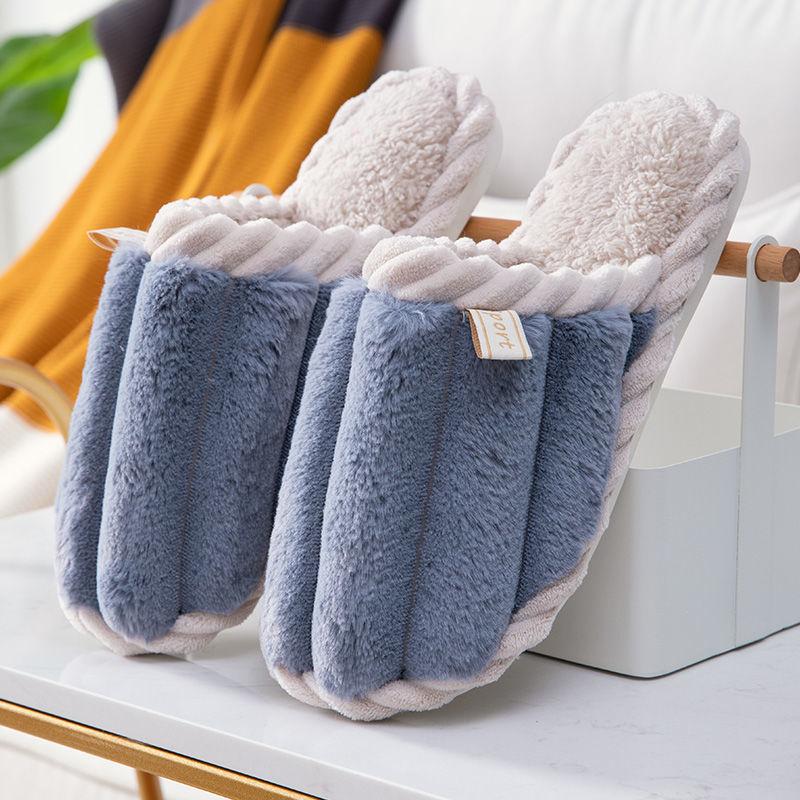 Cotton Slippers Women Thick Bottom Skin-friendly Comfortable Home Silent Floor Slippers Couple Plush Cotton Slippers Men Winter