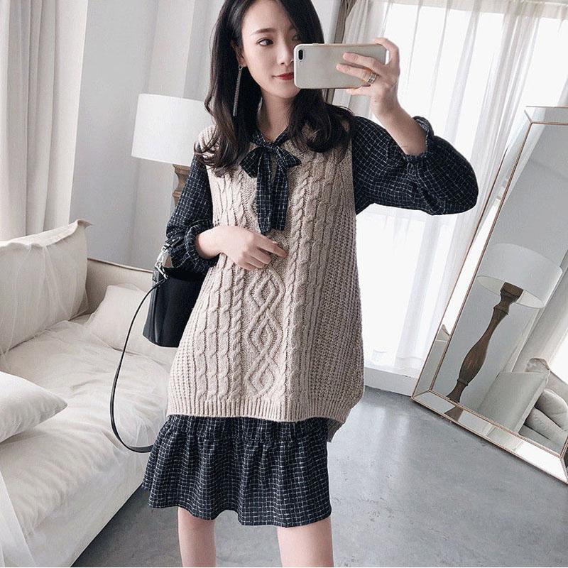 Autumn and Winter Solid Color Casual Jacket Pullover Knit Sleeveless Vest Fashion Simple Female Sweater