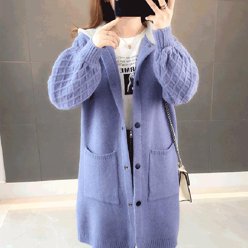 Autumn and Winter Knitted Plus Size Sweater Mid-length Korean Loose Sweater Thickened Simple Casual Women's Hoodie