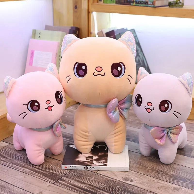 Children's Plush Toys Cute Cat with Bow Plush Dolls Toys Lovely Gift Stuffed Soft Girl Doll Cushion Sofa Pillow Gifts Xmas Gift Party Decor