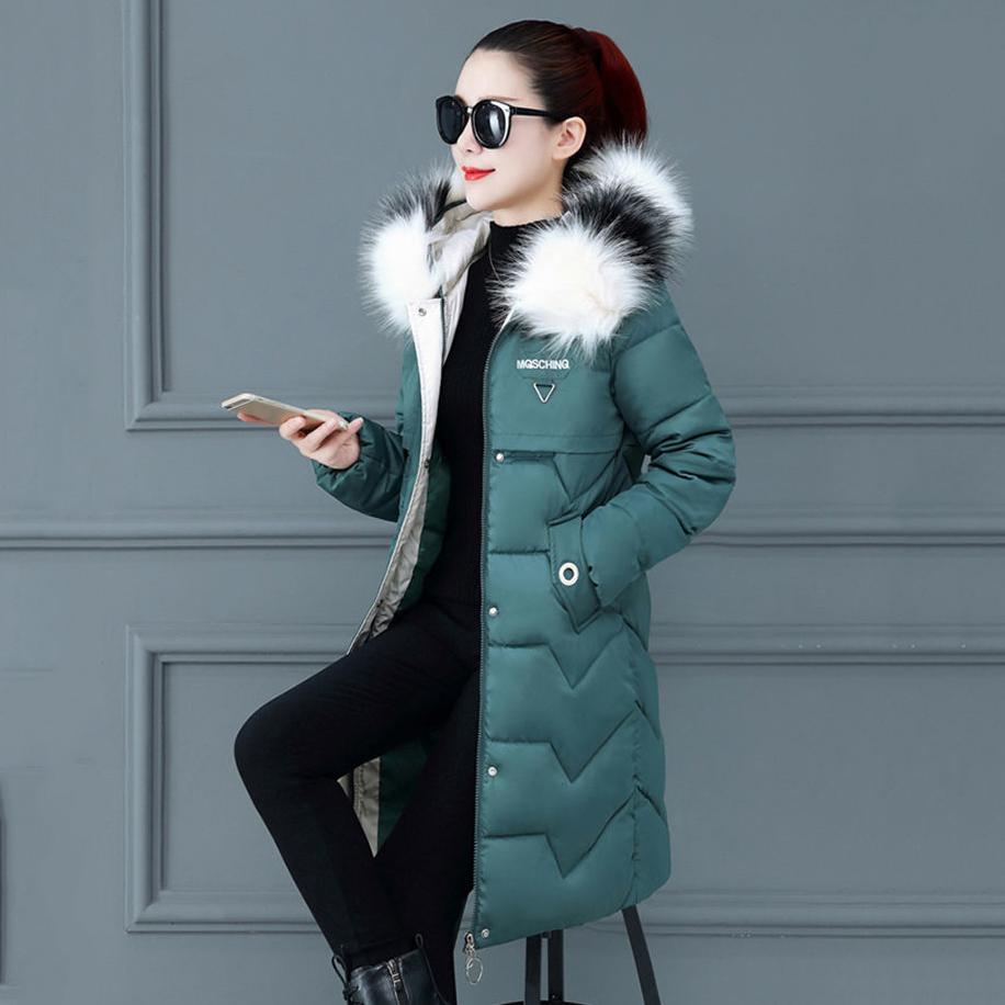 Women's Winter Down Jackets Slim Large Size Thickened Mid-length Cotton Coats Elegant Wool Collar Down Wadded Jacket