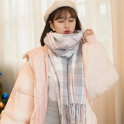 Plaid Scarf Ladies Autumn and Winter Korean Style All-match Cute Shawl Warm Thick Scarves for Women