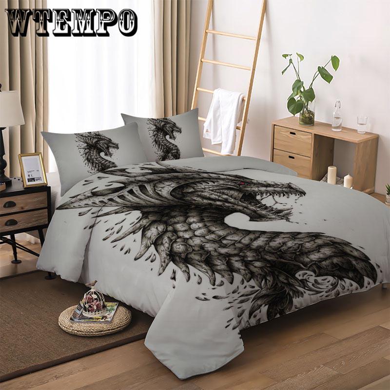 Dragon Bedding Set Quilt Cover 3D Dinosaur Pattern Comfortable Breathable Soft Bedding Set