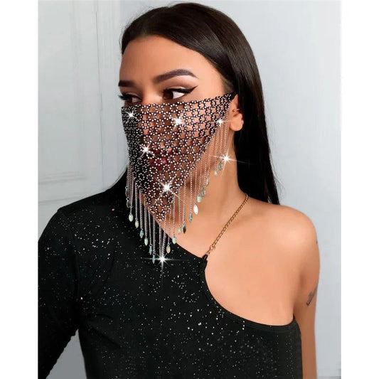 Women's Luxury Face Mask Flower Mesh Hollow Rhinestone Pendant Mask Shinny Rhinestone Decoration Tassel Masks Party Holiday Steetwear Accessories