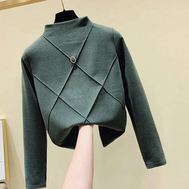 Thickened Double-sided Velvet Bottoming Shirt Women High-neck  Pullover Autumn Winter Warm Long-sleeve Plus Velvet  Base Shirt