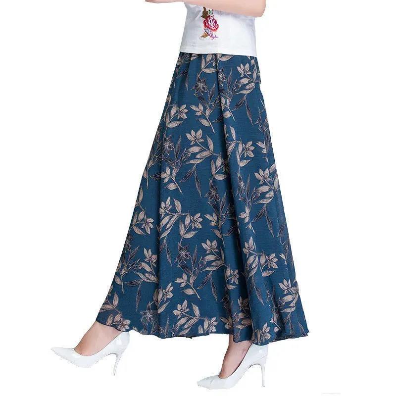 Printed Chiffon Skirt A-line Skirt Temperament Beach Skirt Large Swing Skirt Thin Breathable Ice Silk Floral Skirt