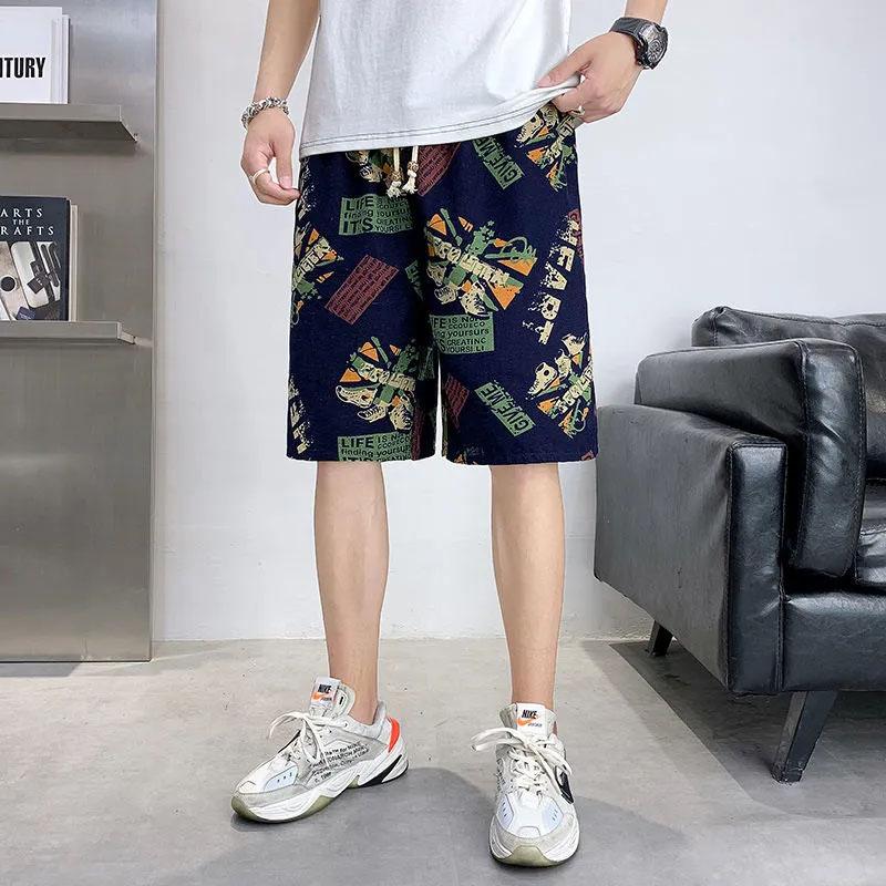 Men's Summer Outer Wear Cotton Shorts Loose Sports and Leisure Five-point Pants Large Size Wild Printing Soft Breathable Comfortable Beach Shorts