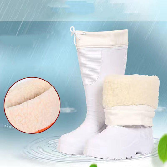 High Tube Rain Boots Men Thickened Middle Tube Rain Boots Warm Shoes Winter Water Shoes Cotton Rubber Shoes Plus Cotton Overshoes Car Wash Shoes