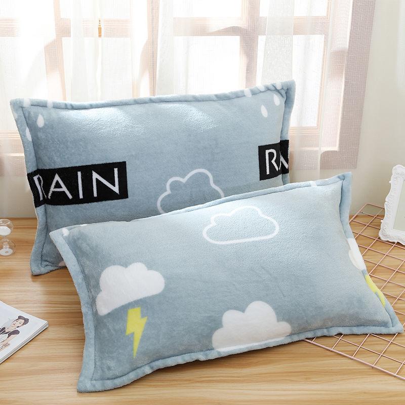 Coral Velvet Pillowcase Flannel Pillow Cover Winter Thicken A Pair of Pure Color Zipper Pillowcases 48*74cm