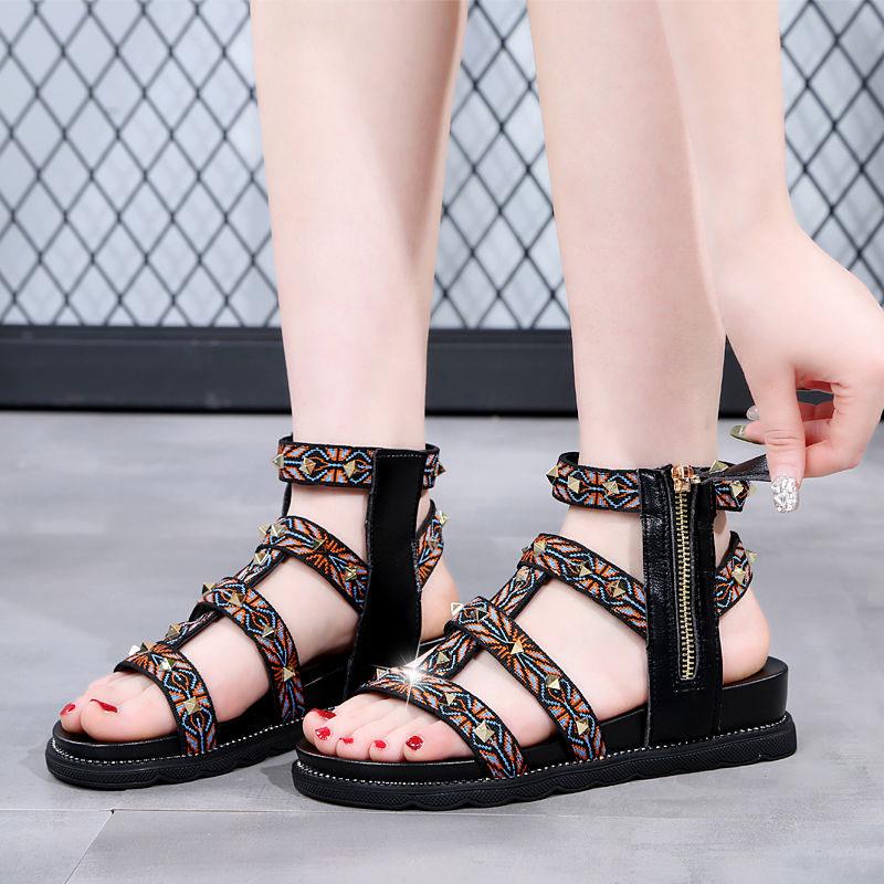 Plus Size 35-40 Summer Women Outdoor Rome Ethnic Flip Flop Flat Bohemian Beach Shoes Non-slip Office Lady Sandals