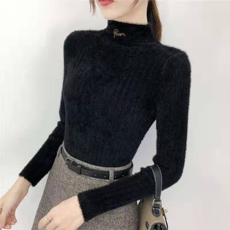 Autumn and Winter Mohair Sweater Short Slim-fit Inner Top Half High Collar Fashion Women's Bottoming Shirt