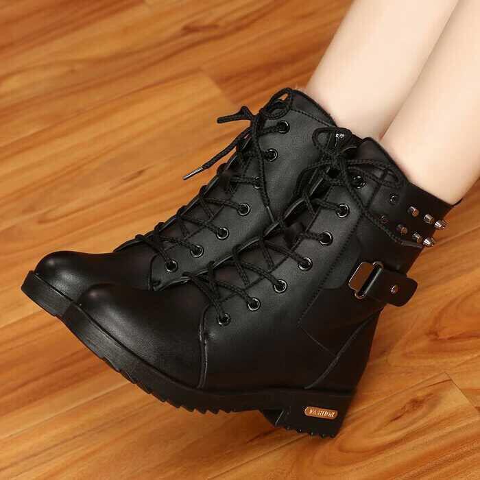 Size 35-41 Chunky Motorcycle Boots Women Autumn Fashion Round Toe Lace-up Combat Boots Ladies Shoes