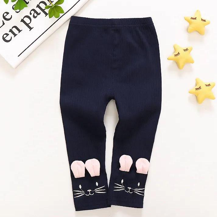 Girls' Leggings Children's Spring and Autumn Thin Ear Cat Korean Cropped Trousers Stretch Pants Baby Outer Wear and Inner Wear