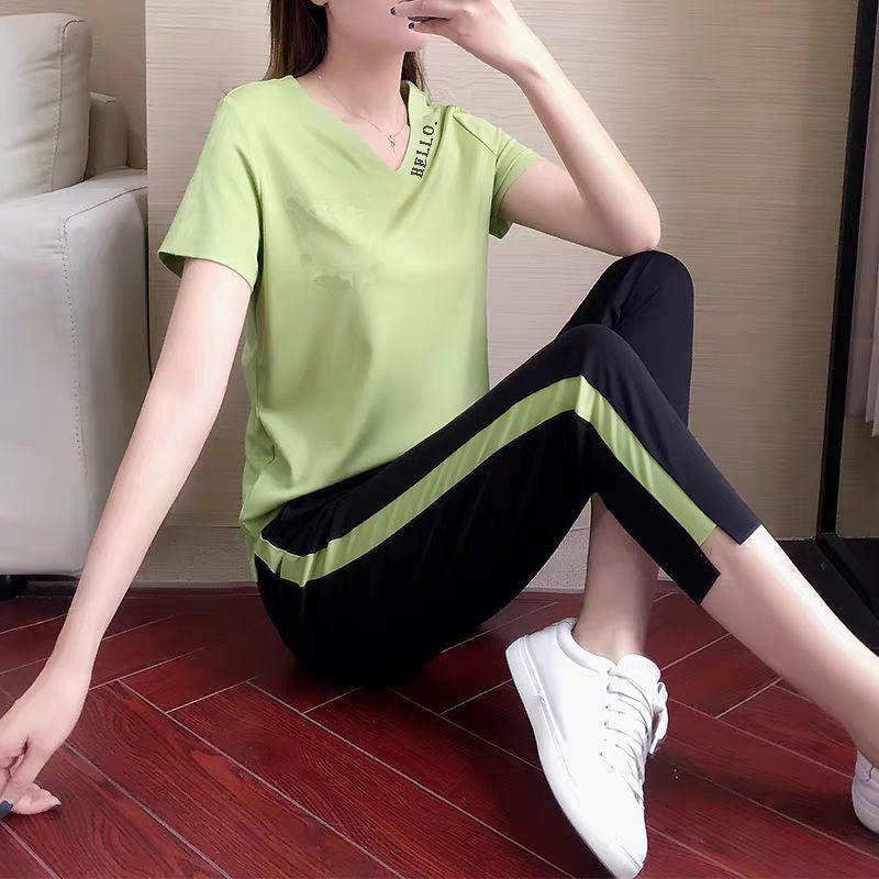 Casual Sportswear Suits Women's All-match Short-sleeved Trousers Two-piece Suits for Women's Outdoor Sports and Leisure Suits