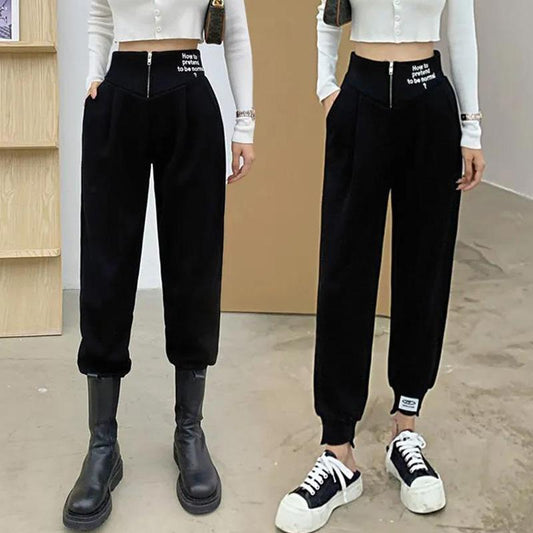 High-waisted Cropped Trousers for Girls In Spring and Summer Personality Letters Embroidery Handsome Casual Harem Pants Student Boots Pants