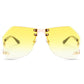 Oversized Rimless Sunglasses Women Vintage Brand Designer Metal Frame Yellow Sun Glasses for Men Cla