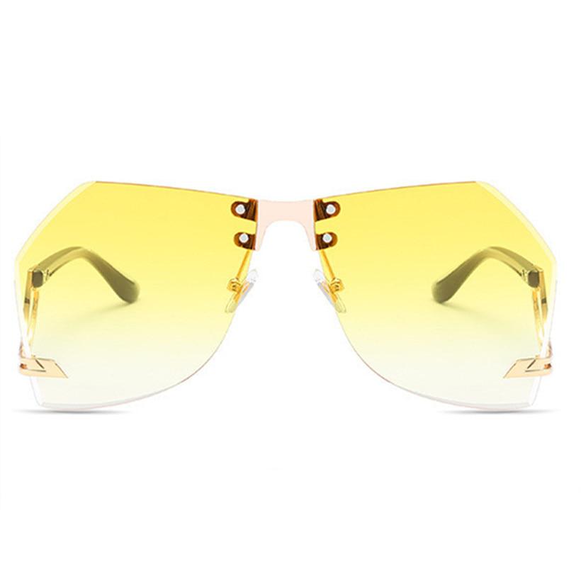 Oversized Rimless Sunglasses Women Vintage Brand Designer Metal Frame Yellow Sun Glasses for Men Cla