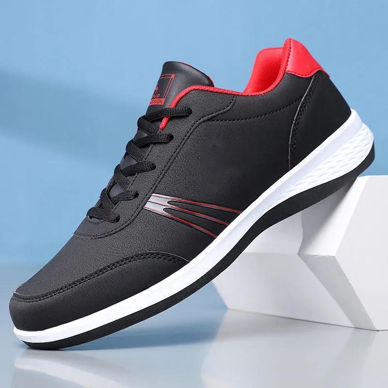 Men's Breathable Leather Sports Shoes All-match Non-slip Lightweight Board Shoes Outdoor Leisure Running Shoes Comfortable Casual Sneakers