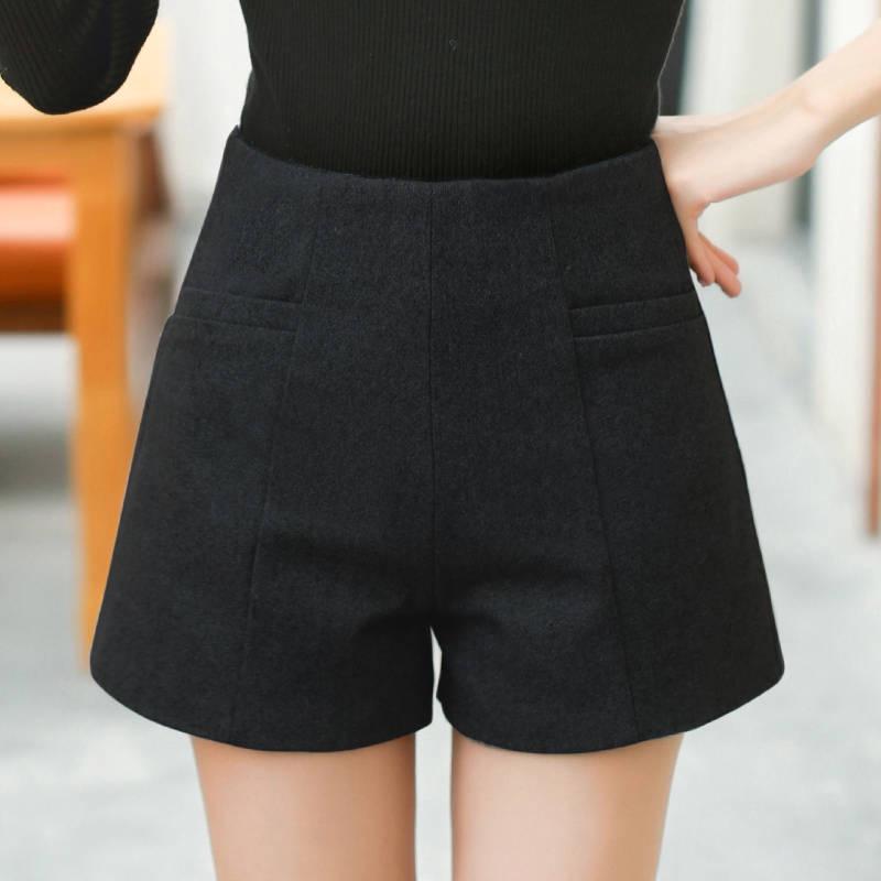 Woolen Shorts Women Wide Leg Mini Shorts booty shorts with Belt Pockets Short