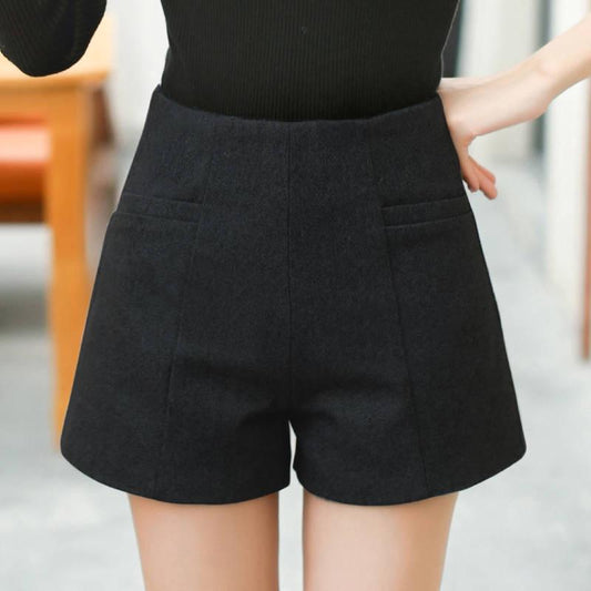 Woolen Shorts Women Wide Leg Mini Shorts booty shorts with Belt Pockets Short