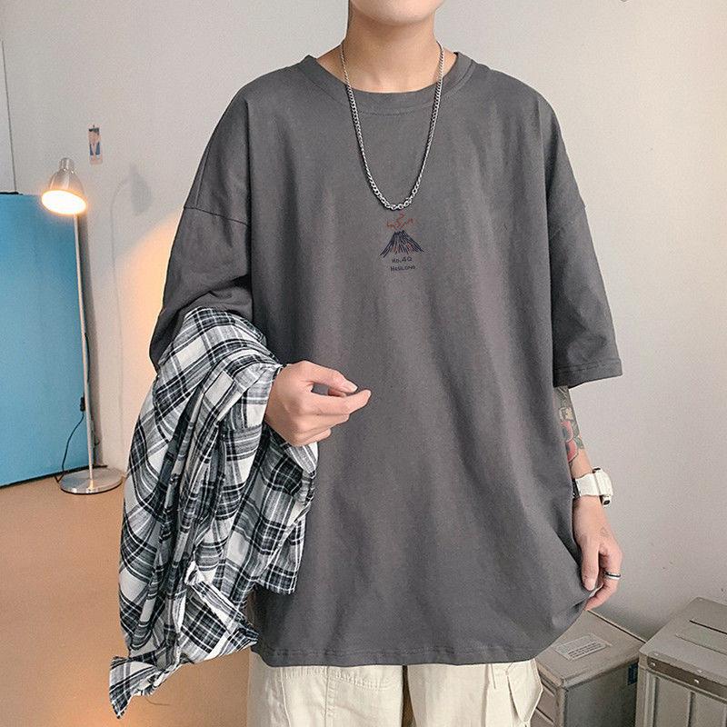 Summer Simple Volcanic Pattern Short-sleeved T-shirt Men's Round Neck Half-sleeved Versatile Base Student T-shirt