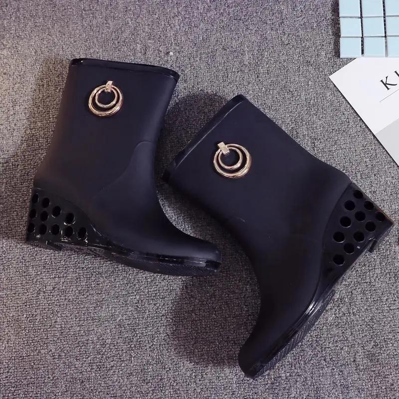 Rain Boots Women's Mid-tube Black Korean Version Non-slip Waterproof Water Shoes Spring and Summer Rain Boots Increased