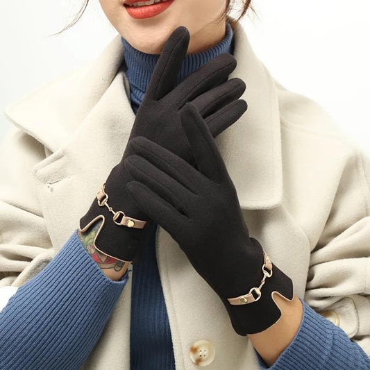 Gloves Women Winter Korean Fashion Solid Color Gloves Warm and Cold-proof Can Touch Screen Cycling Velvet Gloves