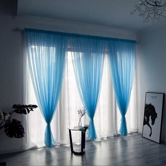 Nordic Simple Translucent Gauze Pure Color Finished Gauze Curtain Bedroom Bay Window Balcony Living Room Window Screen (1 Piece)