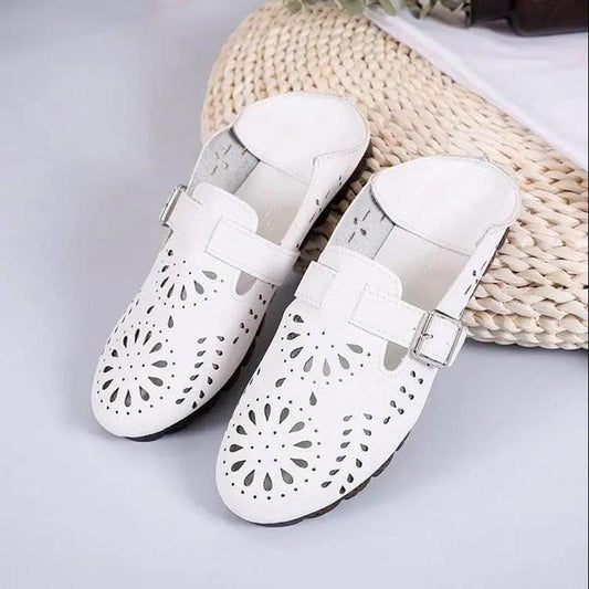 Tendon Bottom Two-wear Peas Shoes Women Flat Sandals Single Shoes Hollow Peas Shoes All-match One-legged Lazy Slippers Loafers