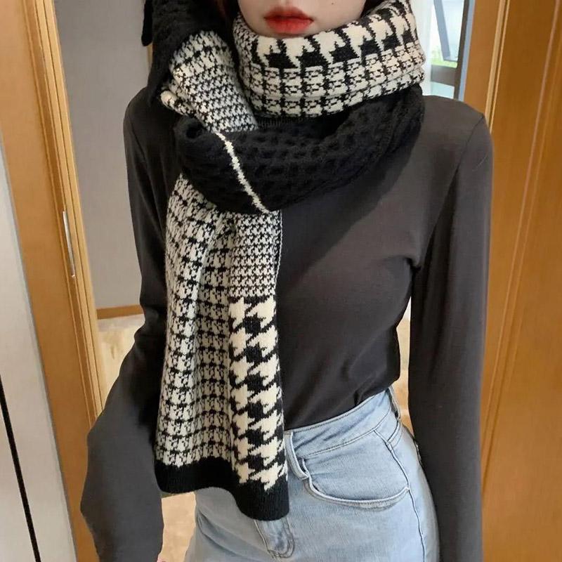 Women's Scarf Autumn and Winter Thick Warm Double-sided Knitted Scarf Wild Pure Color Imitation Cashmere Scarf Shawl