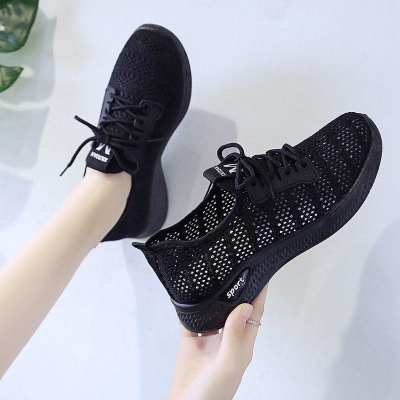 2021 Spring Summer Sports Shoes Women's Breathable Hollow Mesh Shoes Versatile Casual Shoes Lightweight Soft Sole