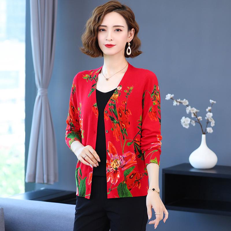 Autumn and Winter Printed Cardigan Women's Plus Size Casual Sweater Coat High-end Wool Sweater