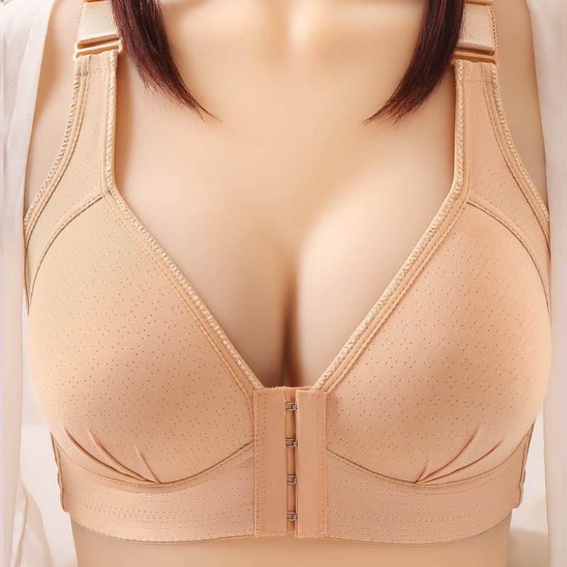 Front Button-type Anti-sagging Gather-up Breast-free Large Size Thin Breathable Underwear Anti-glare Adjustment Type Top-up Bra