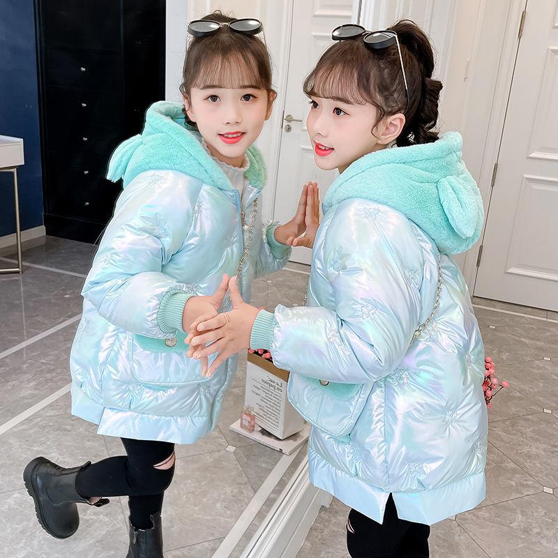 Girls Korean Style Down Padded Jacket Winter Mid-length Warm Jacket Plus Velvet Thickened Disposable Cotton-padded Clothes