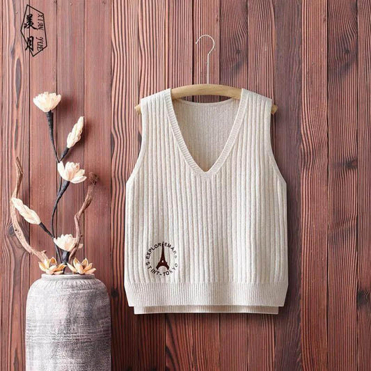 Spring, Autumn and Winter Clothes V-neck Knitted Vest Women's Sleeveless Sweater Vest Outer Wear Waistcoat Waistcoat Jacket