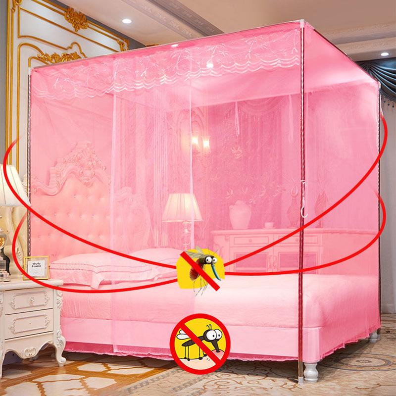 Lace Princess Style Old-fashioned Bed Encryption Mosquito Net Household Bedroom Square Top Single Double Mosquito Net with Rope Can Be Tied