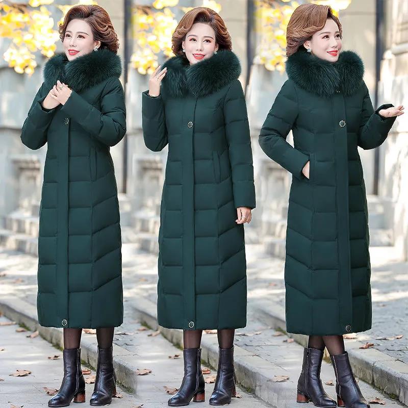 Women's Mid-length Down Jacket Winter Korean Loose Cotton Clothes Casual Hooded Padded Jacket Quilted Jacket