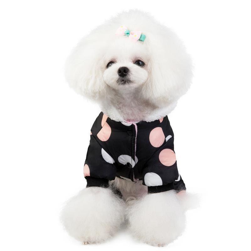 Pet Puppy Dog Clothes Winter Padded Coat Teddy Bichon Small Puppies Cat's Dot Pattern Jackets Warm Vest Thick Rompers Pet Clothing Casual Outfit