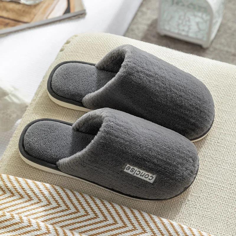 Autumn and Winter Pure Cotton Slippers Indoor Non-slip Soft-soled Shoes Warm Simple Plush Cotton Shoes