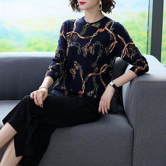 Autumn Winter Women High-end Cashmere Sweater Retro Butterfly Flower Printed Woolen Sweater Soft Warm Plus Size Pullover Sweater Female Causal Jumper