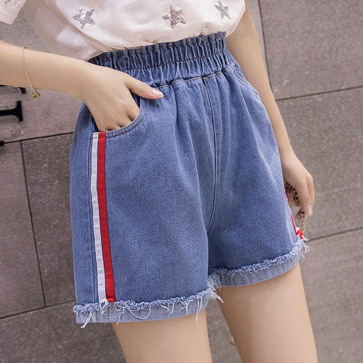 WTEMPO Spring and Summer Girl Women Denim Shorts Big Pocket Elastic Waist Loose  A-line Thin Casual Jeans Wide Leg