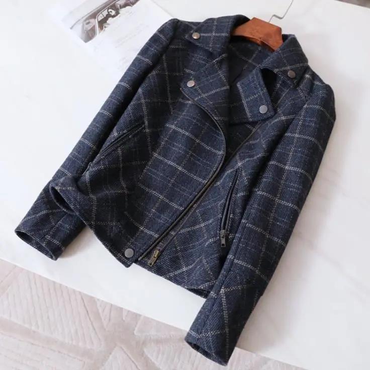 2021 Spring Women's Korean Slim Top Plaid Workwear Motorcycle Jacket