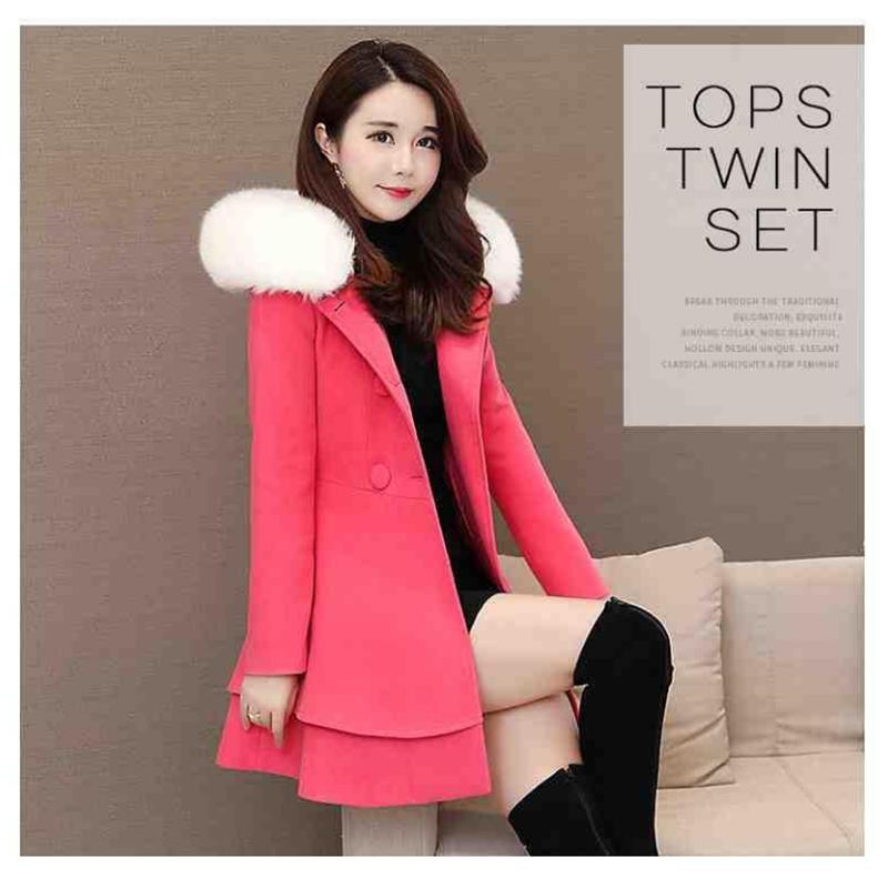 Fashionable Women's Skirt Hem Woolen Coat Waist Mid-length Slim and Thin Small Fragrant Wind Woolen Coat